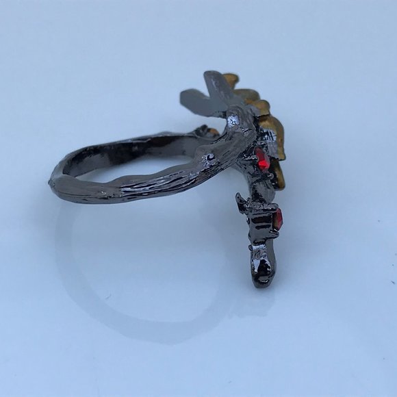 Women Ring Gold/Black Tone Branch and Snail Red - Picture 6 of 8